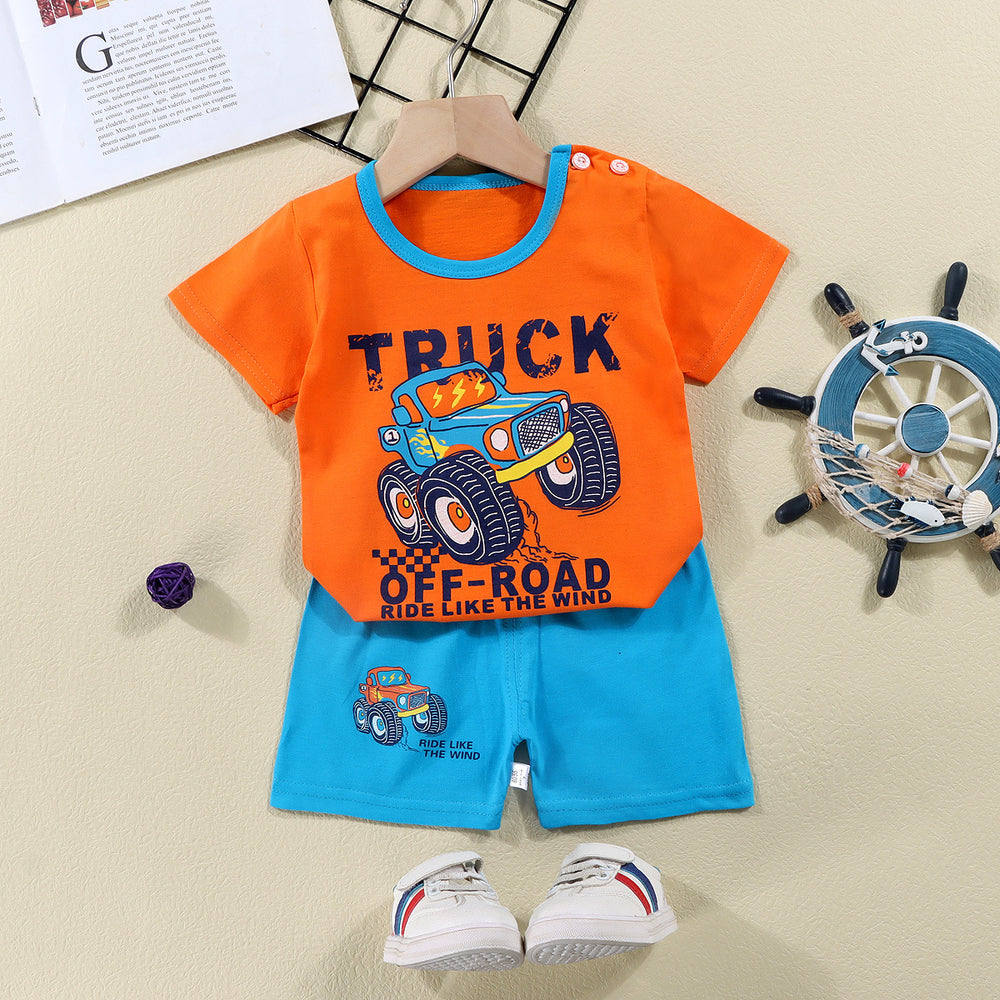 summer new arrival: 100% cotton kids' short-sleeve t-shirt and shorts set - korean style infant and toddler two-piece outfit