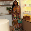 European and american style cross-border casual commute women's printed swing neck color block skirt set sleeveless summer cool new two-piece outfit