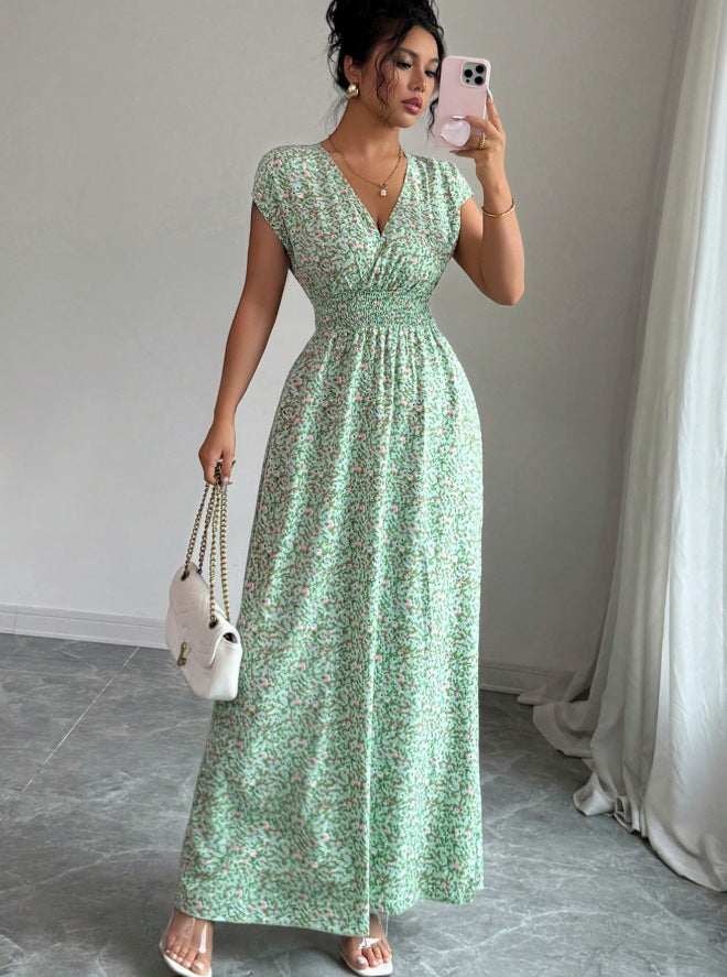 new french-style v-neck summer slim-fit dress