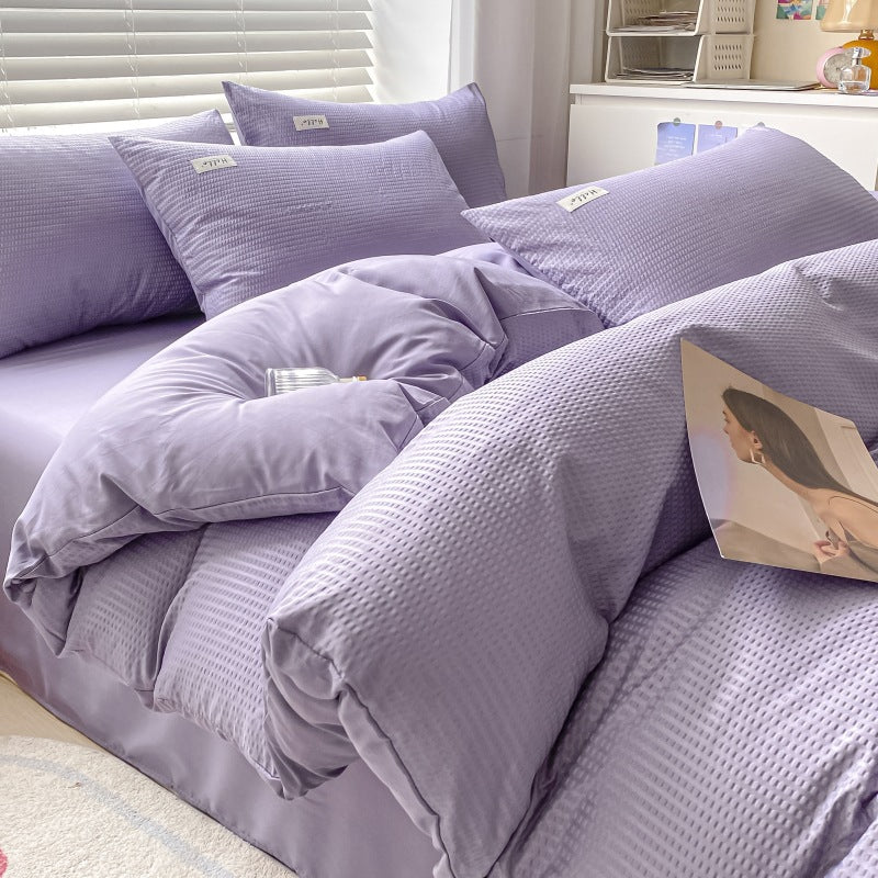 Solid color waffle four-piece wholesale ins polished bed sheet quilt cover Nantong quilt cover bed three-piece bed hat model