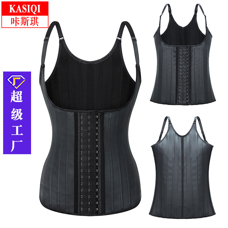 Sports shaping latex bodysuit - tightening tummy control corset - waist cinching shapewear tank top - workout shaping