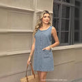 Amazon tiktok pinduoduo export summer sleeveless denim tank dress u-back denim skirt with slit