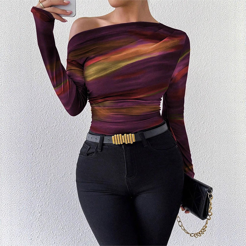 Amazon fashion women's slim-fit one-shoulder long sleeve t-shirt top for autumn/winter  - cross-border e-commerce