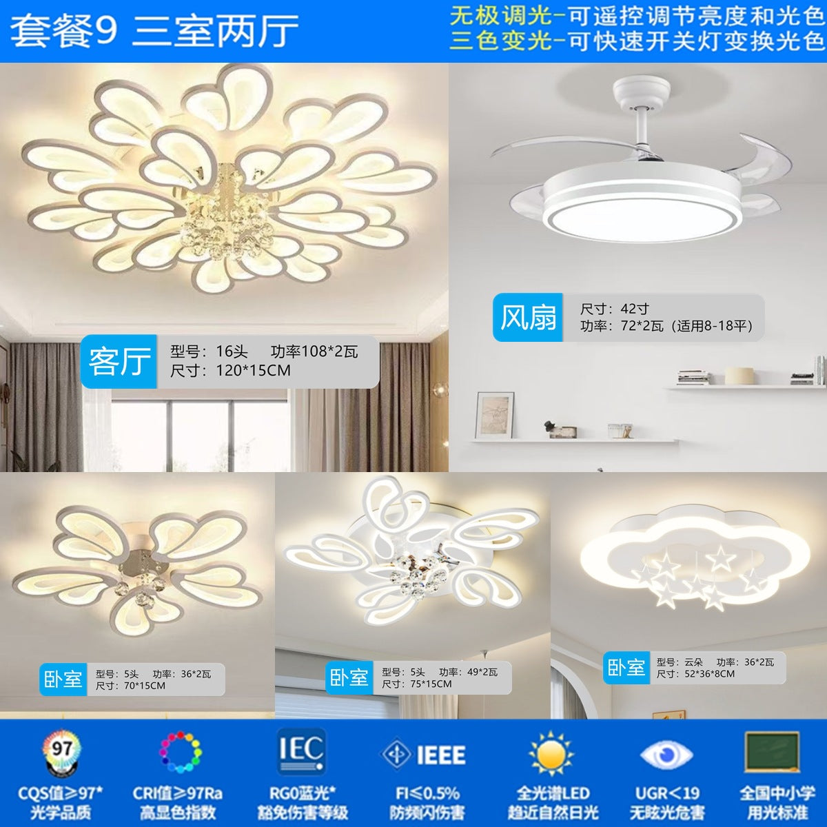 Zhongshan Lighting Restaurant Eye Protection Package Combination Simple Modern Living Room Main Light Bedroom Crystal Suction LED Ceiling Light