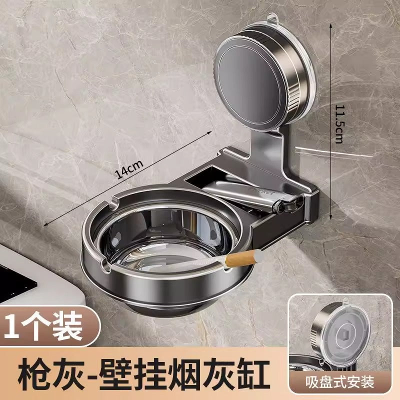 Suction cup punch-free bathroom ashtray for home toilet wall-mounted anti-fly ash storage separates creative ashtray