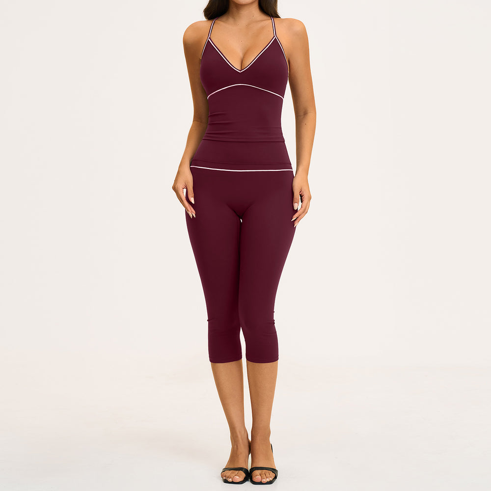 new yoga outfit: high-waisted peach lift, color block, push-up, and beautiful back design - activewear set 9615