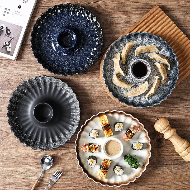 Japanese retrostylish ceramic dessert plate, family restaurant, new year's eve dinner, dumpling platter, snack, roast duck plate