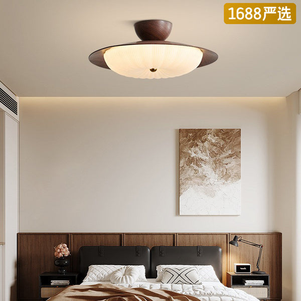 [Strict Selection] Ceiling Light New Medieval Walnut Pattern Warm Atmosphere Room Light Round LED Eye Protection Light