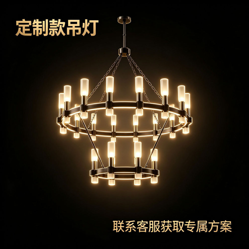 American industrial double-layer ring personalized chandelier house high-ceiling living room multi-head iron chandelier hotel engineering chandelier