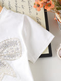 Kids clothing  cross-border new arrivalfashionspring & fallgirl white short-sleeved t-shirt baby children's clothing