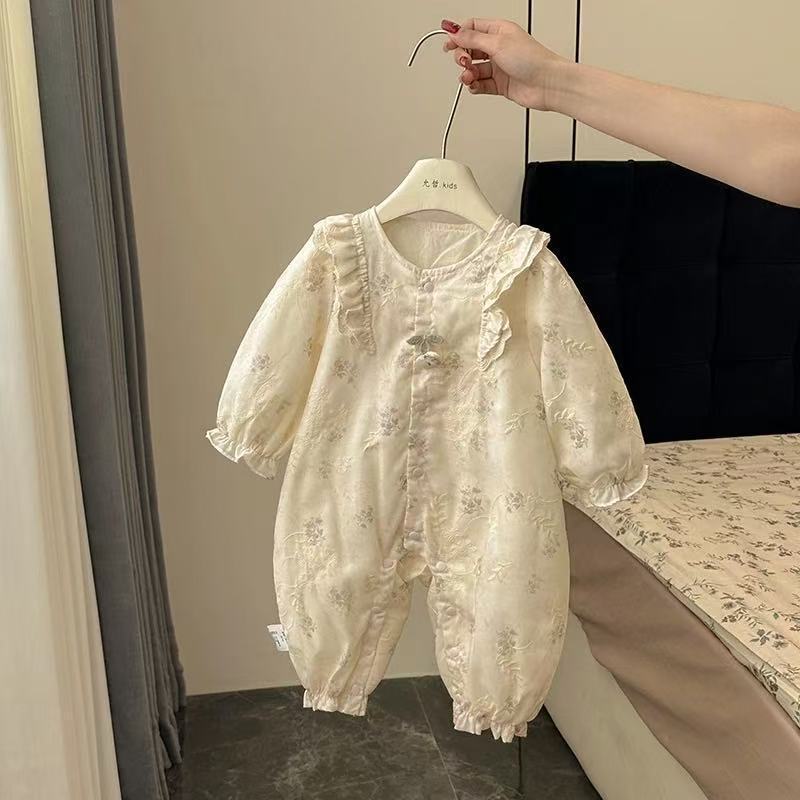 Spring outfit chic romper baby girl floral jumpsuit double layer coat princess style newborn clothes
