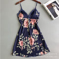 Women's sexy deep v-neck nightgown lace satin sleeveless slip dress lingerie home dress