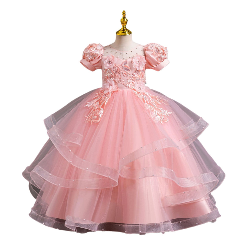 Export long skirt style female flower girl evening dress beaded wedding dress princess dress model catwalk dress kids dress