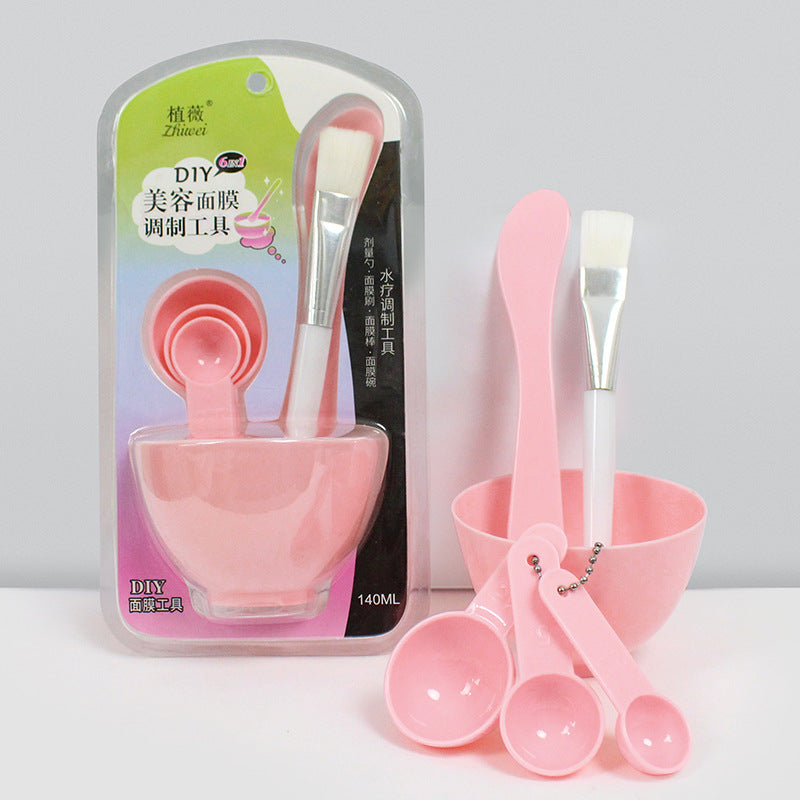 Wholesale spa & beauty tool set: 6-piece mask bowl kit with makeup brushes, mixing spatula, and plastic bowl for mask preparation