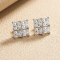 8416 white zircon quadrilateral steel color stud earrings