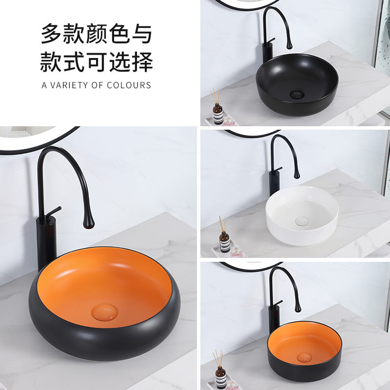 陶瓷台盆酒店圆形彩色台上盆一体式洗手盆哑光洗面盆小户型