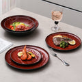 Nordicinsclassy hotel tableware ceramic bowl and plate combination burgundy restaurant for home embossed display plate
