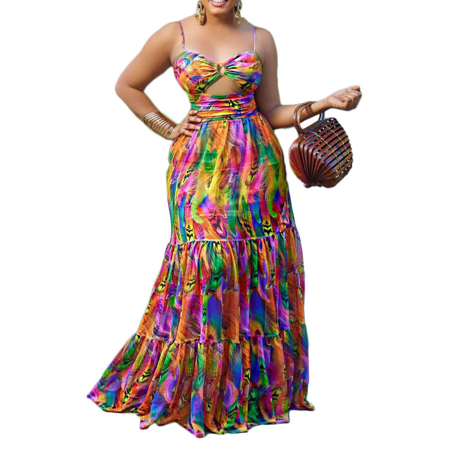 C8465   summer new arrival long dress - spaghetti strap, printed, sexy & fashionable, flowy maxi dress - european & american style