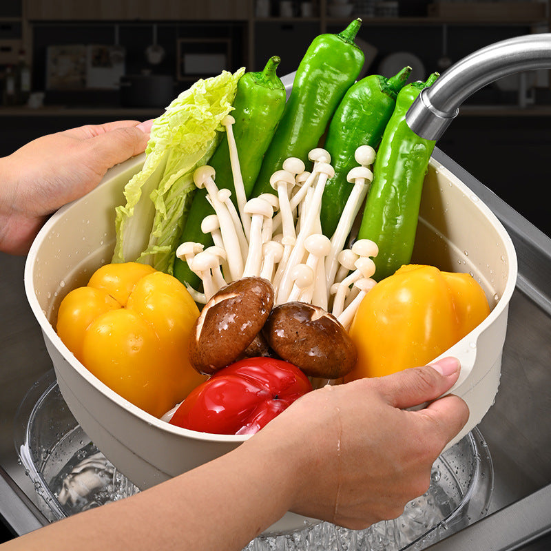 Plastic vegetable basin, kitchen hollow drain basket, vegetable basket storage, household large-capacity double-layer plastic basin washbasin