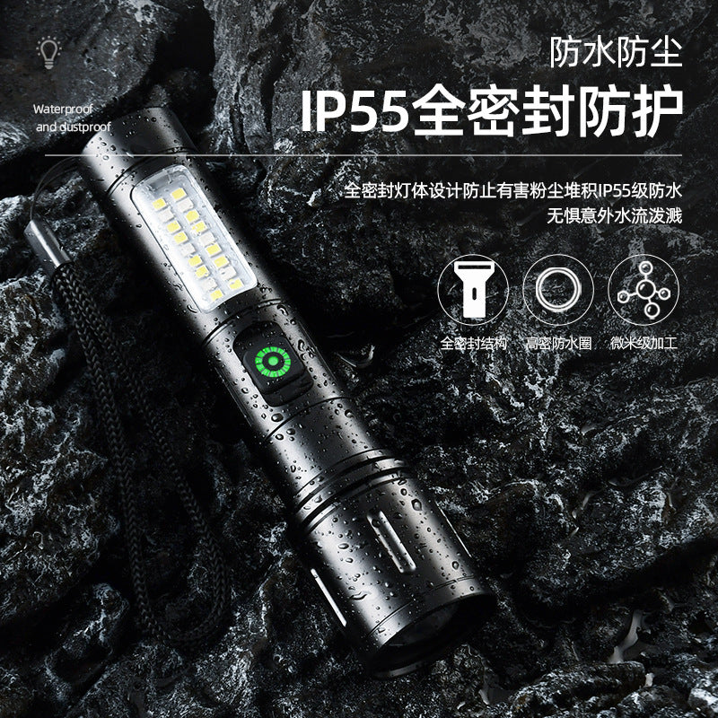 Cross-border white laser aluminum alloy flashlight zoom side light flashlight outdoor emergency super bright long battery life flashlight