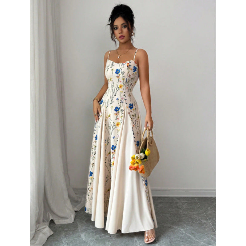cross-border e-commerce european and american summer new fashion printed women's slim-fit camisole dress