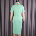 Fashion lapel contrast color mint green short sleeve one step skirt rufflesilm hip cover work clothingdressdresses