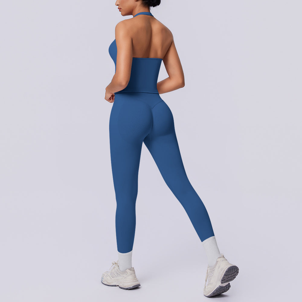 Halter sports beautiful back high waist hip lifting tight sports seamless yoga clothes quick drying breathable running fitness suit for women