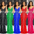 C6388   fashion women's solid color camisole sleeveless rhinestone backless maxi dress