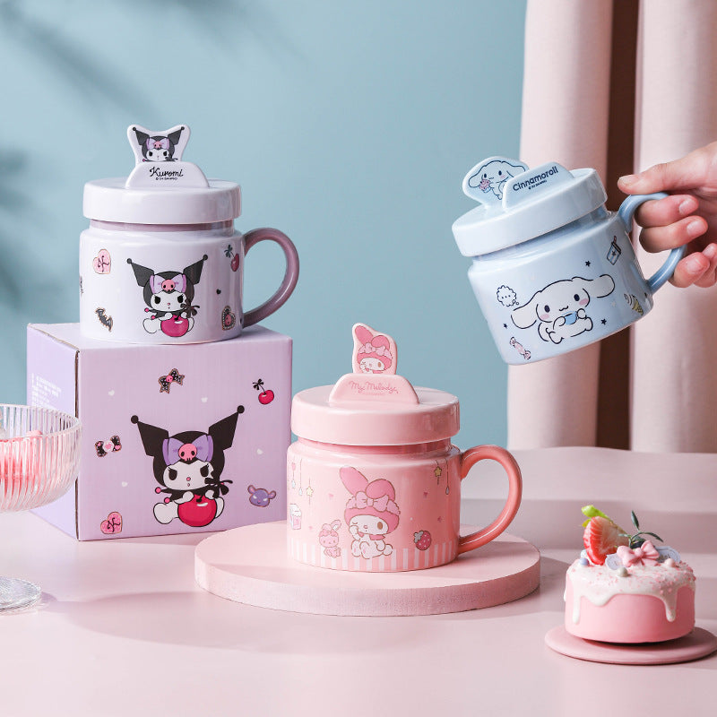 Sanrio ceramic mug Hello Kitty mobile phone holder cup lid high value coffee cup couple cute drinking cup