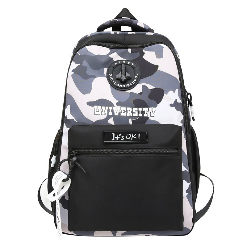 New spring and summer backpack large capacity boys camouflage junior high school student schoolbag fashion trend style campus backpack