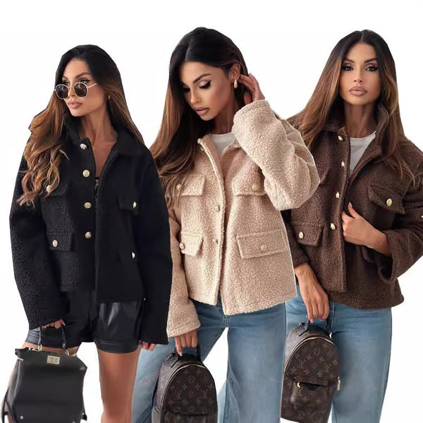 , Europe, America,  , new autumn and winter lapel button decorative cashmere, women's coat