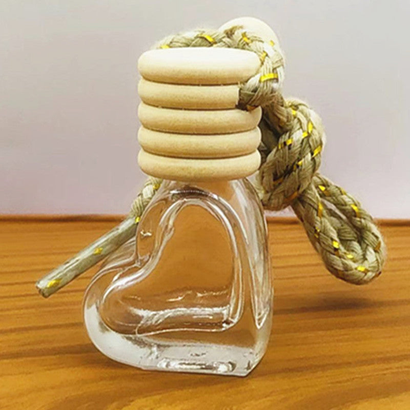 6ml new car perfume bottle pendant - heart-shaped five-line cap aromatherapy empty bottle with lanyard - creative interior car accessory (glass bottle)