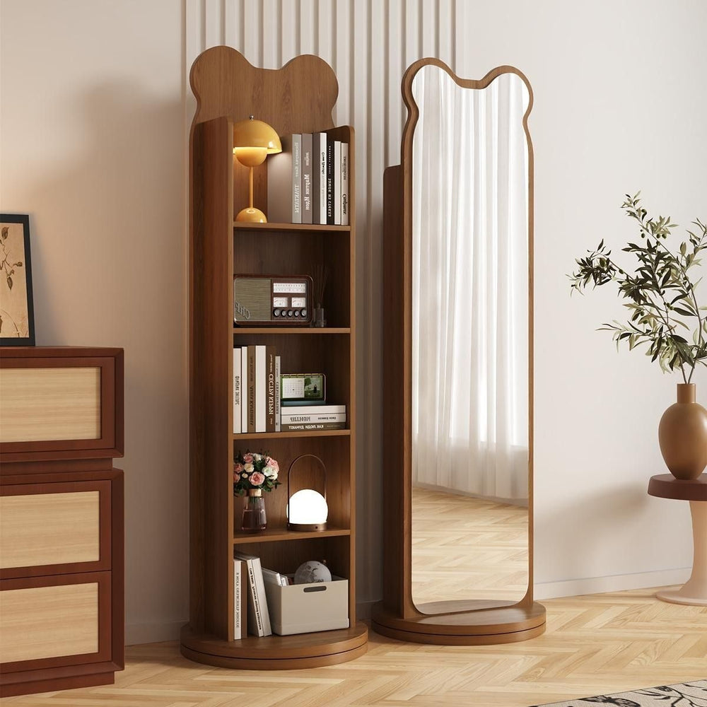 High-end new chinese style dressing mirror - bear rotating full-length mirror multifunctional floor-standing bookshelf try-on mirror