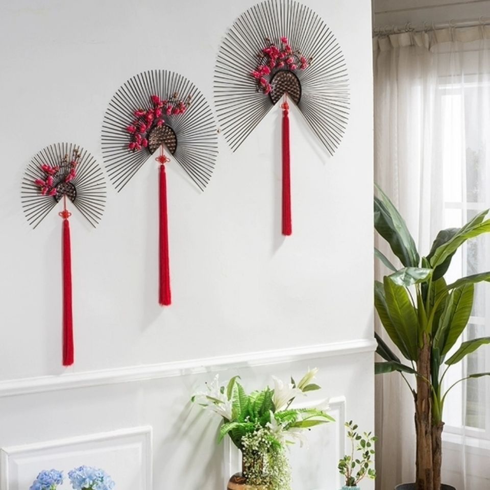 New chinoiserie wall decoration iron wall hanging fan living room dining room wall decoration wall decoration creative wall pendant