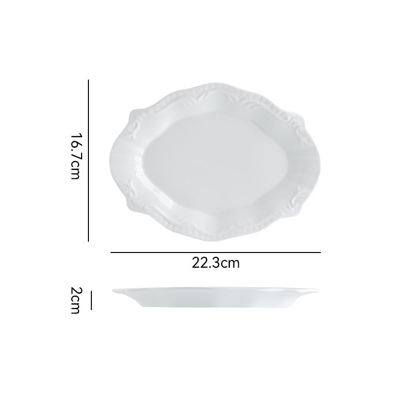 Minimalist pure white ceramic dinnerware set for home, restaurant, and hotel use - porcelain plates, creative plating, and dessert bowls