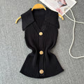 Xiaoxiangfeng knitting vest for women summer thin stylesenseniche stylepolo collar slimming lookshort chichaltertops