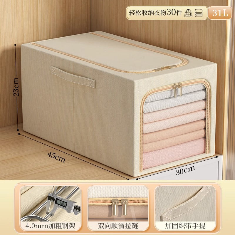 Large visual window, clothes storage box, underwear storage zipper, cotton and linen storage, steel frame folding, deepening, moisture-proof finishing