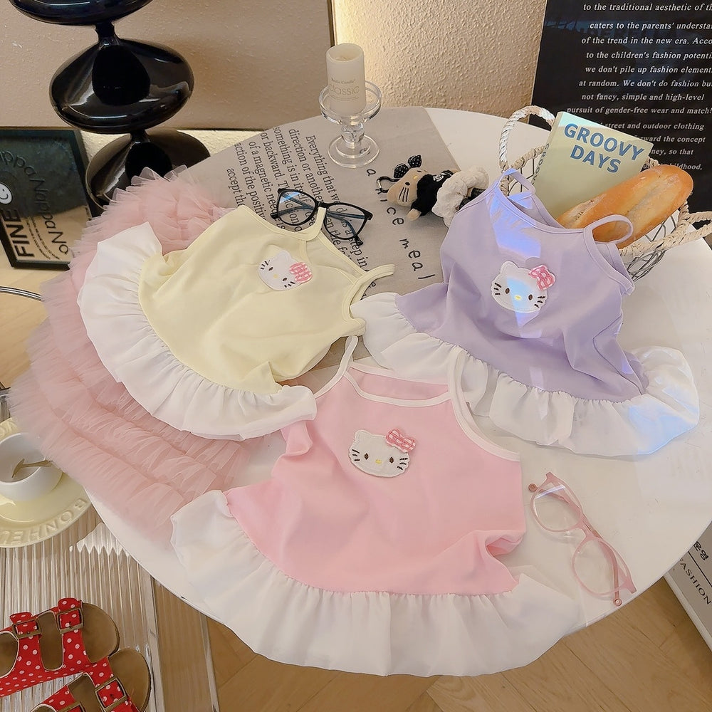 Girls' camisole dress -  new summer collection - sleeveless princess style with lace trim, cute cartoon design, and stylish camisole dress