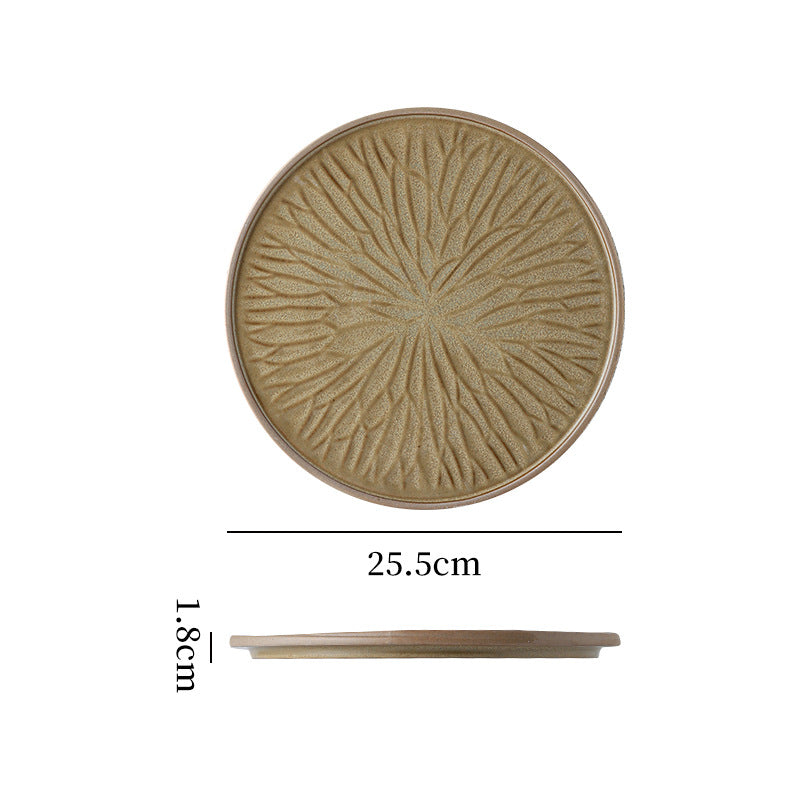 Stylishretro creative ceramic tableware kiln turned flat plate restaurant hotel stoneware western food steak plate japanese round plate