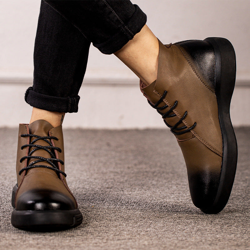 New arrival cowhide bootswinter men's bootsmencasual leather shoes non-slip men's shoes youth trendy shoes
