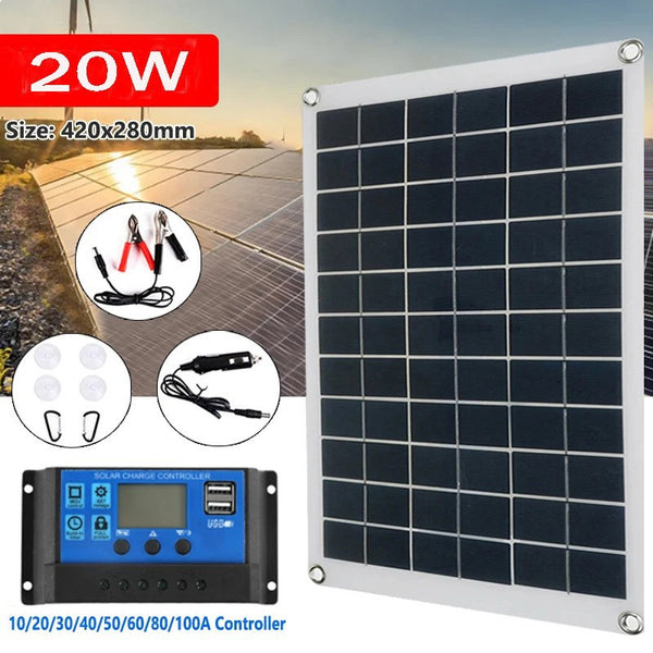 Cross-border e-commerce polycrystalline 20W18V solar panel + controller photovoltaic outdoor flexible portable set