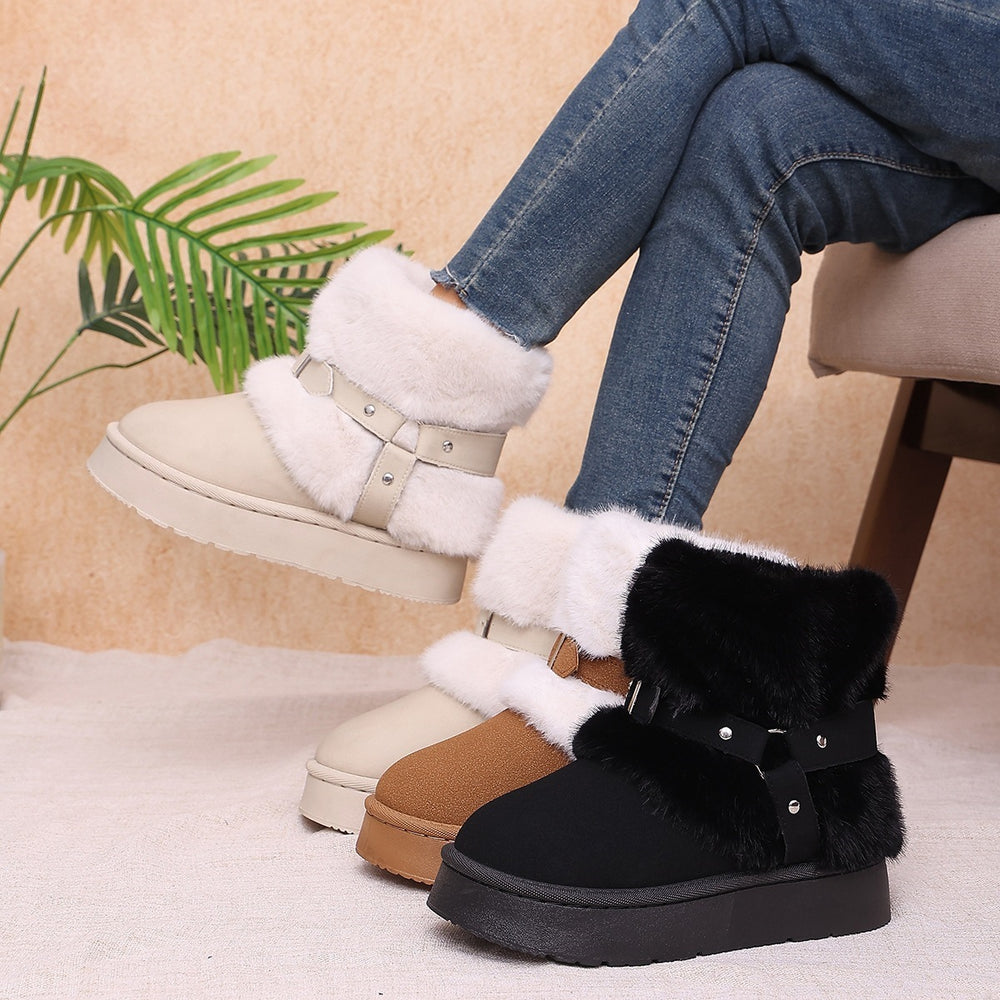 thick sole snow boots for women winternew arrivalfashionexportplus size round toe flats slip-on heattech cotton shoes
