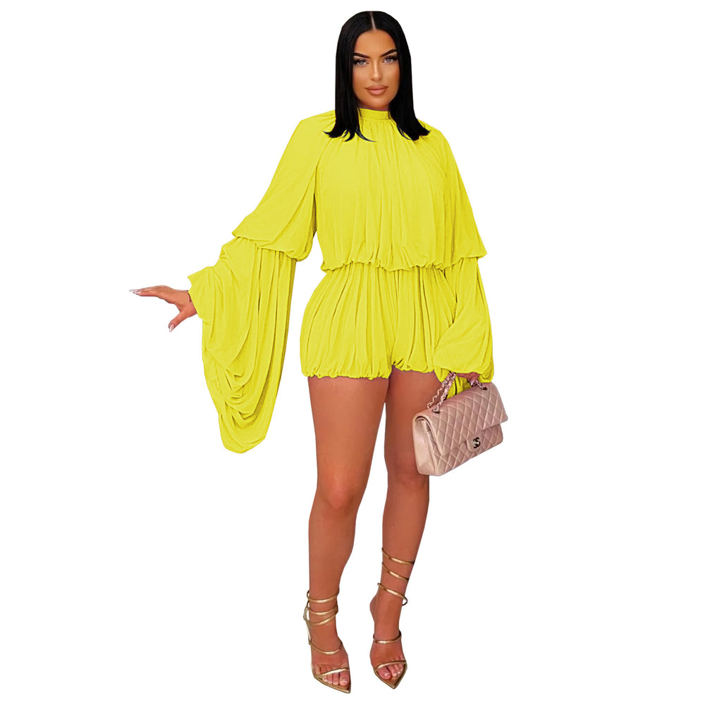 C7432 cross-border   fashion women's fashion casual pleated solid color jumpsuit shorts new