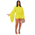 C7432 cross-border   fashion women's fashion casual pleated solid color jumpsuit shorts new