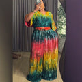 European and american cross-border african women's clothing  summer new fashion loose plus size printed v-neck top and pants set