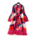 French retro chic pleated print women's summer loose fit slimming casual tiered waist midi dress