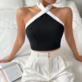 Aliexpress women's summer new arrivals: halter tank top - summer new black and white color block design halter top