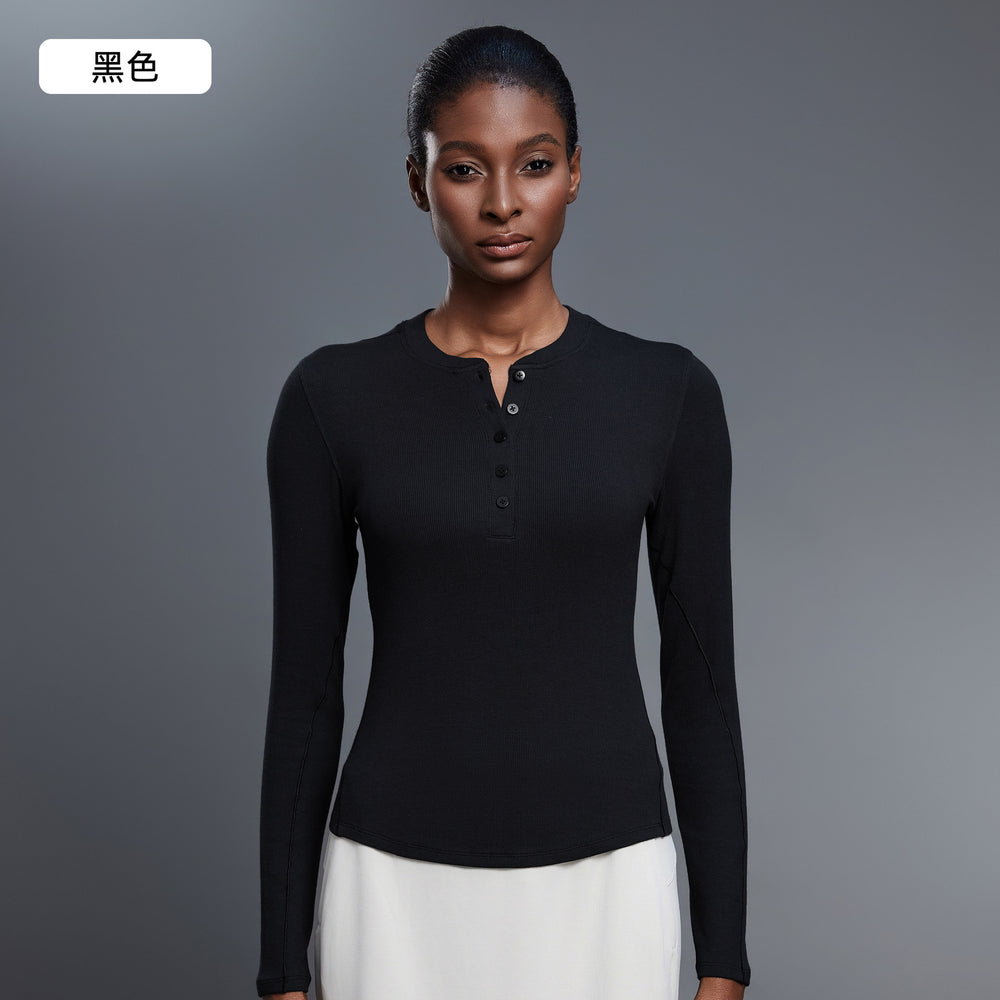 Autumn casual versatile henley shirt modal skin-friendly activewear top fitness yoga long sleeve t-shirt women's d25146