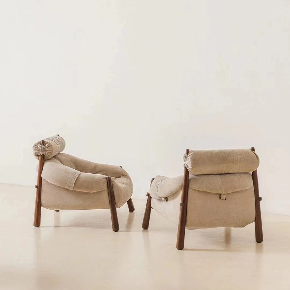 Vintage solid wood sofa, light luxury designer creative single sofa, ash wood fabric chair, designer sofa