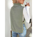 cross-border women's ribbed knit turtleneck vest - sleeveless, asymmetrical hem, casual knit top